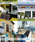 Adjustable Tilt Solar Panel Mount Brackets Aluminum Alloy For Flat Roofs RV Boats And Off Grid Installations Up To 400W Panels 15 To 30 Degree Tilt Mounting Support Silver Mount Only shown on RV, house roof, wall, and boat.