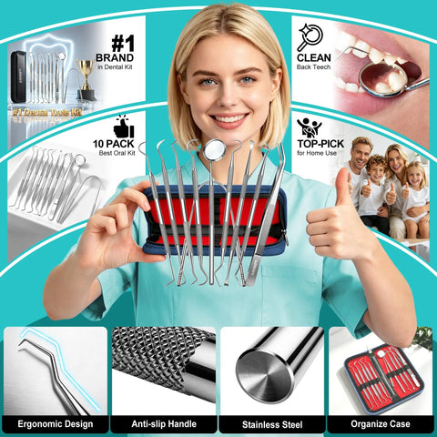 10 Pack Dental Tools Set For Home Use Pro Level Plaque Removal With Mirror Tweezers Tongue Cleaner Various Tooth Scrapers And Dental Picks