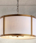 17 Inch Gold And White Metal LED Pendant Light With White Linen Drum Shade For Kitchen Island And Dining Room A Sleek Modern Transitional Ceiling Fixture That Brightens Your Space Includes Four LED Bulbs