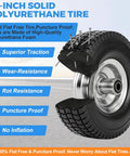 2-Pack 4.10 By 3.50 4 Flat Free Tire And Wheel Set For 10 Inch Hand Trucks Dollies Garden Carts Wagons Five Eighths Inch Bore