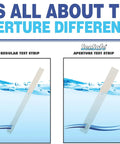 Big League Free Chlorine Test Strips Quick Five Second Read 0 To 25 Ppm Range Easy Dip And Read Pack Of Fifty For Pools And Tubs Straight Up No Sweat Water Quality Check That Nails It Today showing regular and aperture test strips in water.