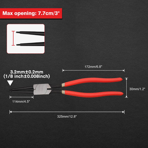 Heavy Duty 13 Inch Snap Ring Pliers Internal Circlip Pliers Straight Jaw 0.12 Inch Tip with carbon steel and PVC handle
