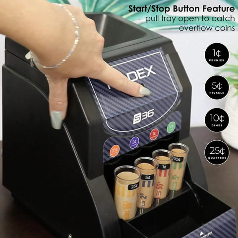 36S Automatic Coin Sorter Sorts Up To 200 Coins Per Minute With Automatic Start Stop Feature And Pull Tray Access