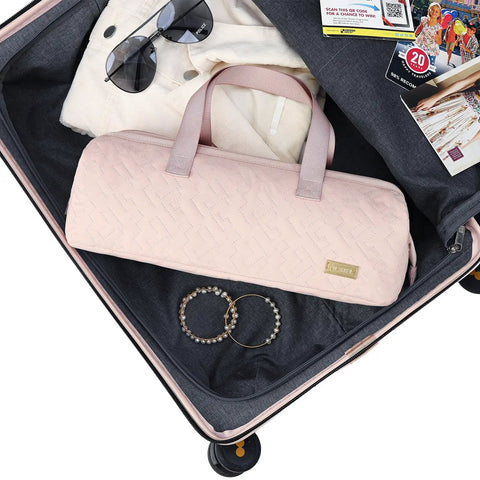 Travel Hair Tools Case And Organizer For Airwrap And Dryer Attachments Portable Pink Storage Bag in a suitcase