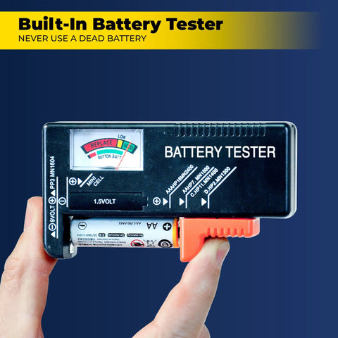 Hella Smart Portable Battery Organizer Storage Case With Built In Tester Holds A Solid Load Of Cells Double Sided Design Employs Clear View Cover To Keep Everything Secure And Ready