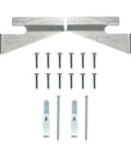 Boss Level Picture Hangers For Drywall And Plaster, Heavy Duty Self Leveling Brackets Hold Up To 60 Lbs, Flush Mount Design Keeps Frames Straight, Ready Five Piece Wall Hang Kit components including steel brackets and screws.