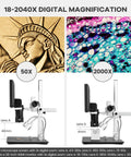 3 Lens UHD Digital Microscope With 2160P HDMI Output And 2000X Magnification For Adults Dope For Soldering Repairs, Coins, Plants, And Biological Slides Crisp Live View For Pro Like Inspection showing 50x and 2000x