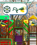 Green playhouse with 4 Piece Kids Outdoor Playset Accessories Featuring A Plastic Steering Wheel Telescoping Telescope And Safety Handles