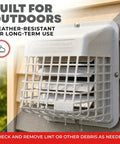 Universal Outdoor Vent Bird Guard for 3 to 4 Inch Dryer and Bath Exhaust Covers installed on house exterior