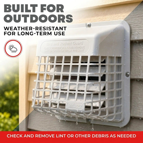 Universal Outdoor Vent Bird Guard for 3 to 4 Inch Dryer and Bath Exhaust Covers installed on house exterior
