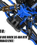 OneTenth Big Rock 3S 4x4 Upgrade Kit showing pro grade aluminum shocks in navy blue on RC vehicle