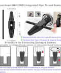 Gcoujrl Dual-Function Pipe Threading Tool Kit For PVC Pipes With Screw Extractor and Sealant Tape Electric Drill Compatible, showing dual-head DN15/DN20 tool.