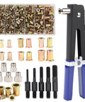 Ultimate 430 Piece Metric Rivet Nut Tool Kit With Manual Gun, M3 To M8 Assortment For Furniture Decor Auto Marine And Industrial Projects, Super Value Set. Manual rivet nut gun with M3-M8 steel nuts and heads