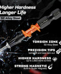 Heavy Hitter Impact Security Torx Bit Set Featuring Magnetic S2 Steel Star Drivers TT25 size with torsion zone design.