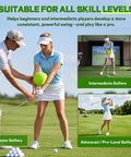 Golf Swing Trainer For Posture And Arm Position Correction On Green with beginner, intermediate, and advanced golfers practicing