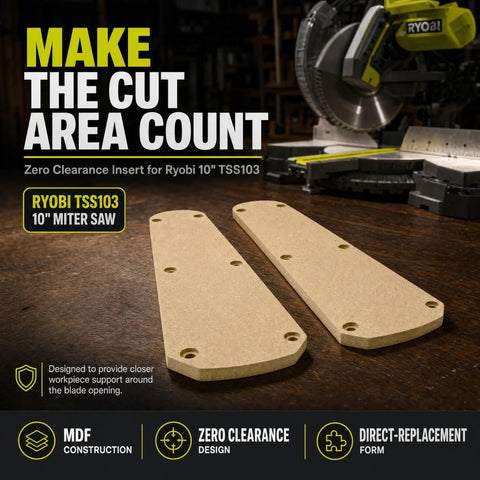 Heavy Duty Zero Clearance Miter Saw Insert For Ryobi 10 Inch Tss103 showing precision MDF plate for smooth cutting.