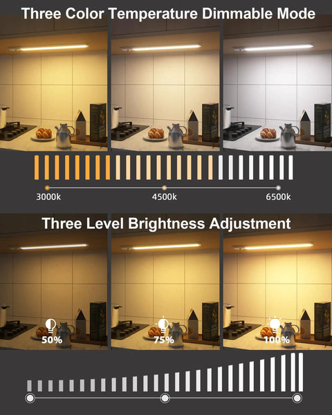 Motion Sensor Under Cabinet LED Light Strip With 90 LEDs, adjustable color temperature and brightness in kitchen setup