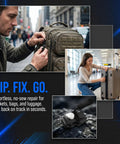 Man and woman using Zipper Repair Kit 15-Piece Set With Three Sizes Detachable Pulls Quick Install No Sewing Needed For Jackets Luggage Bags Universal Zip Heads Replacement on bags.