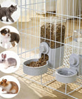 Automatic Gravity Food Feeder And Water Dispenser Combo Featuring 40 Oz Grain Bin And 17 Oz Leakproof Sipper Bottle For Rabbits Guinea Pigs Chinchillas Ferrets Cage Mount Feeding Station Grey No Sweat Pet Nosh in use with small pets.