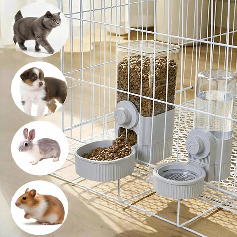 Automatic Gravity Food Feeder And Water Dispenser Combo Featuring 40 Oz Grain Bin And 17 Oz Leakproof Sipper Bottle For Rabbits Guinea Pigs Chinchillas Ferrets Cage Mount Feeding Station Grey No Sweat Pet Nosh in use with small pets.