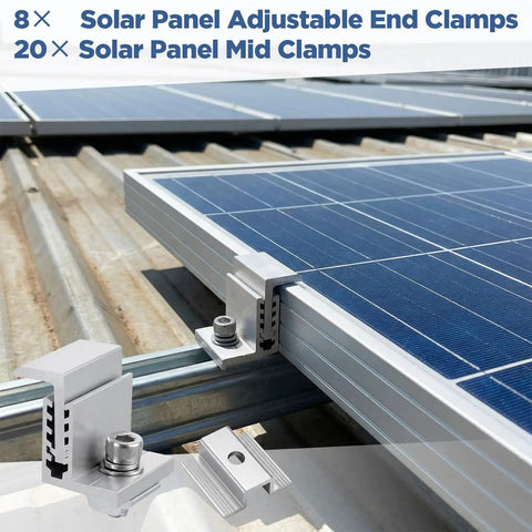 Eight Piece 35 To 50mm Adjustable Solar Panel End Clamp Mounting Brackets Kit used on roof installation