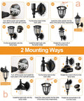 Instructions for mounting Outdoor Wall Lantern Sconce Light Black Plastic Exterior Waterproof Fixture with two installation methods.