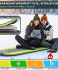 Couple on All Season Self Inflating Camping Pad With 4.3 R-Value Insulated Foam, in snowy setting, air foam hybrid detail