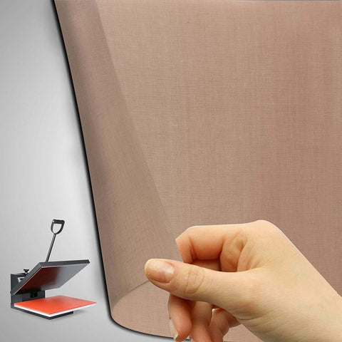 Hand holding 39-Inch By 5 Yard Non-Adhesive PTFE Fabric Sheet Roll With 5 Mil Thickness For Sublimation Printing, heat press nearby