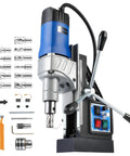 ZELCAN magnetic drill press with 11 bits, blue/black portable 1550W unit, 2 inch bore for metal