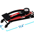 Built Tough Foot Pump For Quick Inflation Of Sports Balls And Bike Tires And Car Tires Up To 100 PSI Heavy Duty Iron Construction Foot Operated Design Multi Use Inflator For Home Garage Or On The Go, compact 11.6-inch pump with gauge