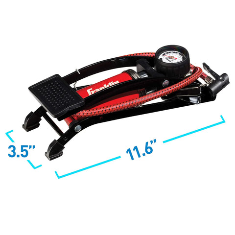 Built Tough Foot Pump For Quick Inflation Of Sports Balls And Bike Tires And Car Tires Up To 100 PSI Heavy Duty Iron Construction Foot Operated Design Multi Use Inflator For Home Garage Or On The Go, compact 11.6-inch pump with gauge