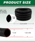 Front view of a coiled black corrugated pond hose; 1 in ID, 1.23 in OD, 6.2 m (20.6 ft) long, 3 mm wall.