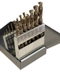 135 Degree Heavy Duty Cobalt Jobber Length Drill Set In Metal Case 15 Pieces 1/16 To 1/2 Inch Built Tough USA Made Drill Bits