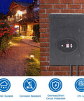 300W Low Voltage Landscape Lighting Transformer With Timer And Photocell For An Easy Install Yard Friendly Waterproof Power Supply For Path Lights And Outdoor Spotlights 120V AC To 12V Or 14V AC ETL Listed next to house and path lights