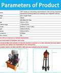Beefy 100 Ton Hydraulic Pin Press For Excavators With All In One Sleeve And Chain Integrated System, 220V 1500W Electric Pump Dismantling Tool For Track Pin Repair And Machinery Maintenance. Product specs chart and hydraulic pump unit