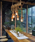 Five Heads Vintage Bamboo Chandelier With Hemp Rope Pendant Light Fixture For Bedroom Rustic Industrial Decor In Restaurants Cafes And Bars Perfect For Living Rooms And Hallways With Durable Natural Hemp Rope And Bamboo Construction For Edison Glow