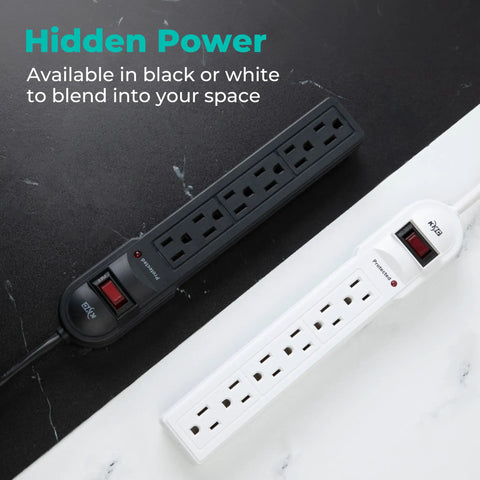 Two Pack Six Outlet Surge Protector Power Strips With Four Foot Cord 900 Joules Overload Protection Lighted Switch Great For Home Office Entertainment Gaming Setups Black
