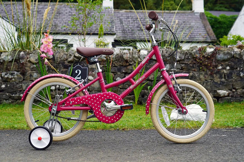 Kids bike with Adie Ez Trainer Suspension Stabilizers For Kids Bikes 12 14 16 Inch Wheels White Easy Install attached