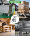 4 Inch Heavy Duty Caster Wheels Legit Industrial Powerhouse Thermoplastic Rubber TPR Swivel Plate Castors With Safe Brake Handles 2500 Lbs Crush Loads on utility carts and tool cabinets.