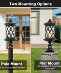 Old School Exterior Lamp Post Light With Water Glass Lampshade showing pole and pier mount options for outdoor use