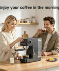 Couple using Snag This Pro Level 20 Bar Espresso Machine With Rapid 30 Second Heat Up And Precision Microfoam Steam Wand for coffee.