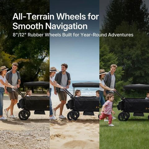 Kids Stroller Wagon with one hand adjustable push pull handle, alloy steel frame, rubber wheels, smooth steering on paths