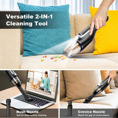 Ultra Lightweight Cordless Handheld Vacuum For Car And Home, 14000Pa Suction, cleaning crumbs on couch, 2-in-1 design