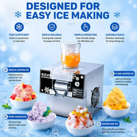 Heavy Duty Commercial Fluffy Ice Maker And Quick Chill Shaved Ice Machine for desserts with user-friendly design and durable build.