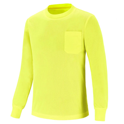 Killer Neon Yellow Security Uniform Shirt With Quick Dry Mesh Keeping You Comfy While Crushing Heavy Shifts Perfect For EMT Police Fire Rescue Crews Wanting Moisture Wicking Comfort And Dependable Everyday Fit Always, long sleeve, pocket.