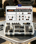 Heavy Duty Threaded Insert Tool Kit For Auto Repair And DIY Projects M3 To M8 Rivet Nut Set Rustproof Galvanized Carbon Steel Pro Grade Garage Ready Kit For Sheet Metal And Auto Body Maintenance open case with M3-M8 inserts