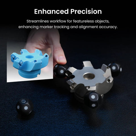 28 Piece Magnetic 3D Scanning Markers Block Kit For Dead On Accurate Tracker Dots and Featureless Surface Prep, showing precision tracking markers in use.