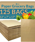 Heavy Duty Brown Kraft Paper Bags 125 Count Large 12 By 7 By 17 Inches 70 Pound Basis Weight Bulk Pack For Takeout Restaurants Retail