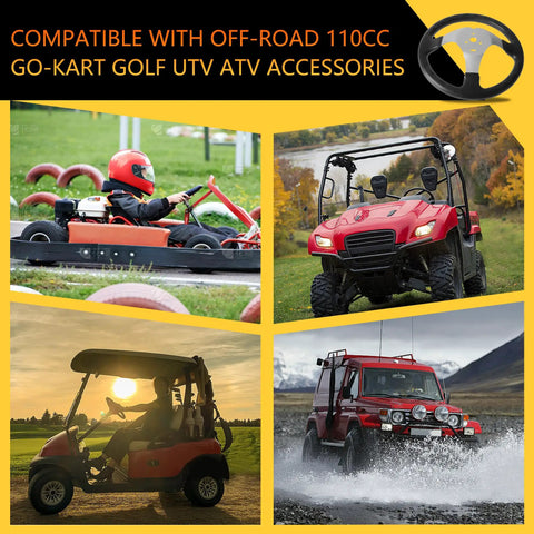 Universal 300mm Steering Wheel With 320mm Adjustable Shaft for go karts, ATVs, UTVs, and off-road vehicles in action