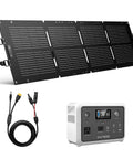 Ready To Roll 300W Portable Power Station And 100W Foldable Solar Panel With 256Wh LifePo4 Battery And 110V Pure Sine Wave AC Outlet setup with cables.